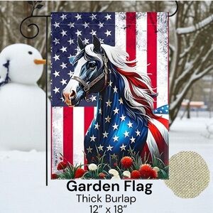 Garden Flag, 12”x18”, patriotic Horse, Burlap Polyester Doublesided